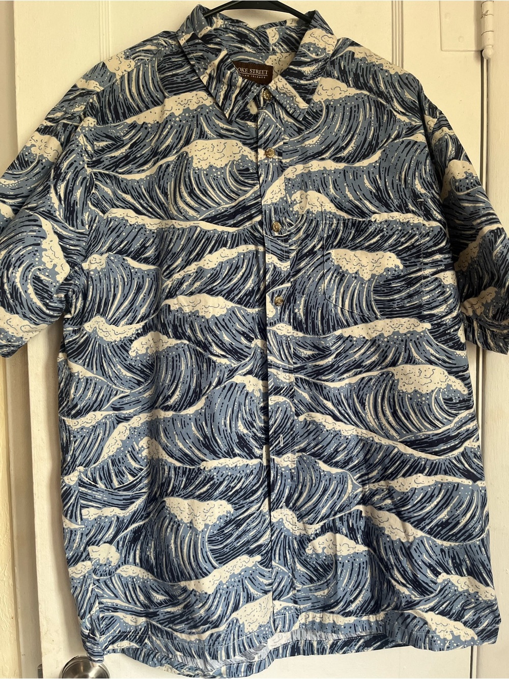 Cooke Street Men's Blue Wave Print Short Sleeve Shirt XL